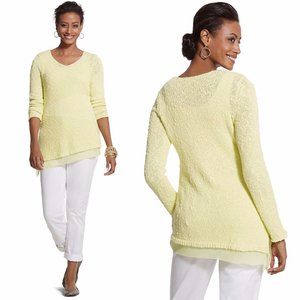 Chico's Asymmetrical Hem Abby Pullover Yellow Cotton Sweater Size 0 US S